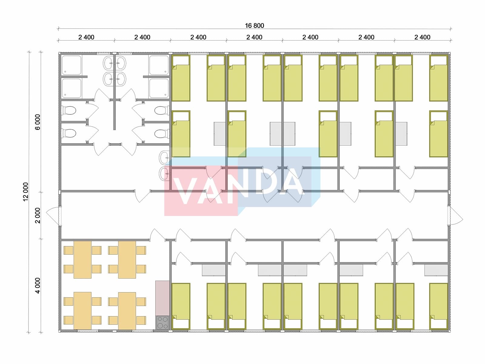 Проект общежития из блок контейнеров 12X16.8 Панели МДФ купить в Пскове с  доставкой